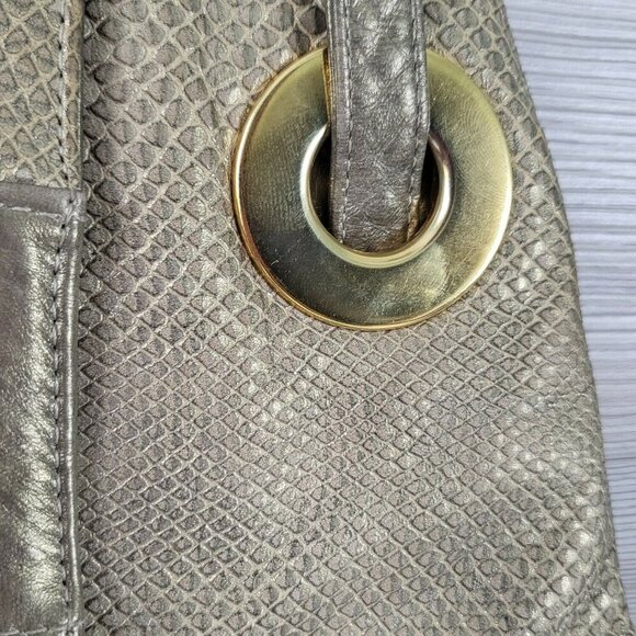 Bags by Pinky Vintage Metallic Silver Leather Shoulder Gold Studs Grommets USA - Picture 7 of 16